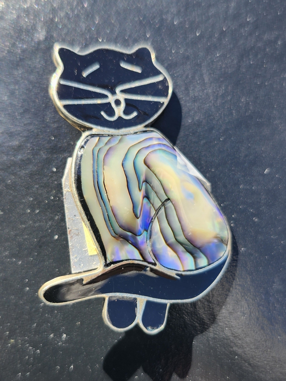 Iridescent Abalone Cat Brooch - Multicolor Shimmer